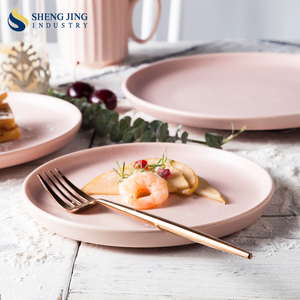 Factory Online Wholesale Flat Round Ceramic Pink Dinner <strong>Plate</strong> <strong>Mat</strong> - Product Image 3