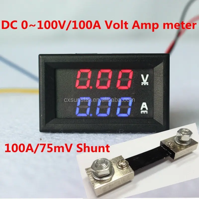 DC 100V 100A מד מתח מד זרם עם 100A המחלף 2 in1 DC וולט אמפר כפול להציג לוח מד אדום כחול דיגיטלי LED תצוגה