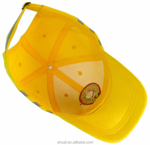 Parche con emblema bordado personalizado de algodón de 6 paneles, rayas reflectantes, gorra y sombrero amarillos seguros - Product Image 4