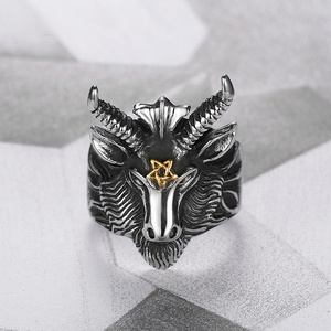 Mens Dave di stella satana a forma di ariete Design gioielli in acciaio inox colata in oro anelli di animali - Product Image 2