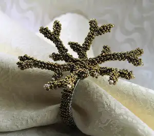 glass beaded coral napkin ring for wedding free shipping, napkin holder latest design