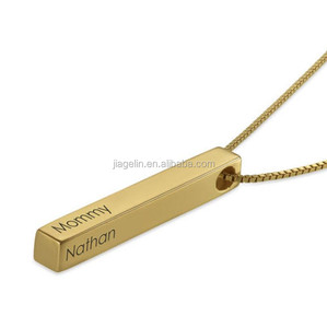Fashion 925 <strong>Sterling</strong> <strong>Silver</strong> Gold Plated Box Chain Punk Style Zircon Custom Vertical <strong>Bar</strong> Pendant <strong>Necklaces</strong> - Product Image 4