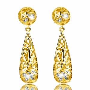 Luxury 14 18K Gold Plated 925 Sterling Silver Drop Shape Dangle Engagement Earrings For Women Fashion Jewelry