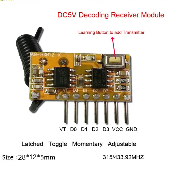 4 canales de 1527 rf inalámbrico 5v módulo receptor, 433 mhz AG-RXB12-X