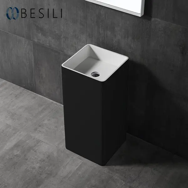 Wholesale bathroom furniture pedestal wash basin/ black bathroom solid surface sink stand Z20-1