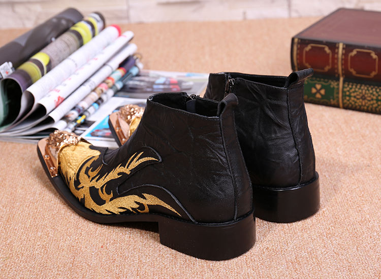 NA057 Luxury Italian Design Black Dragon Embroider Boots
