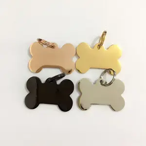 Bulk unisex gold plated stainless steel blank bone shape tag dog