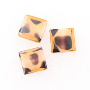 16X16X5Mm Square Topaz Murano Crystal Lampwork Nghệ Thuật Thủy Tinh Animal Leopard In Hạt Với Lỗ 2Mm Cho Đồ Trang Sức In Động Vật