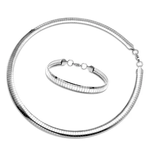 China Factory Wholesale Top Trend 6 mm Width 316L Stainless Steel Plain Omega Chain Bangle Bracelet Choker Necklace Jewelry Sets