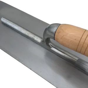 Paleta de mano de extremo redondo de acero al carbono con mango de madera para herramientas de construcción de acabado de hormigón y yeso