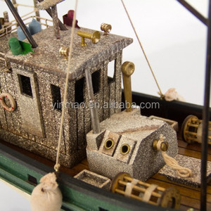 Autentico aspetto stagionato modello di barca da pesca in legno, 45x14x38cm - Product Image 5