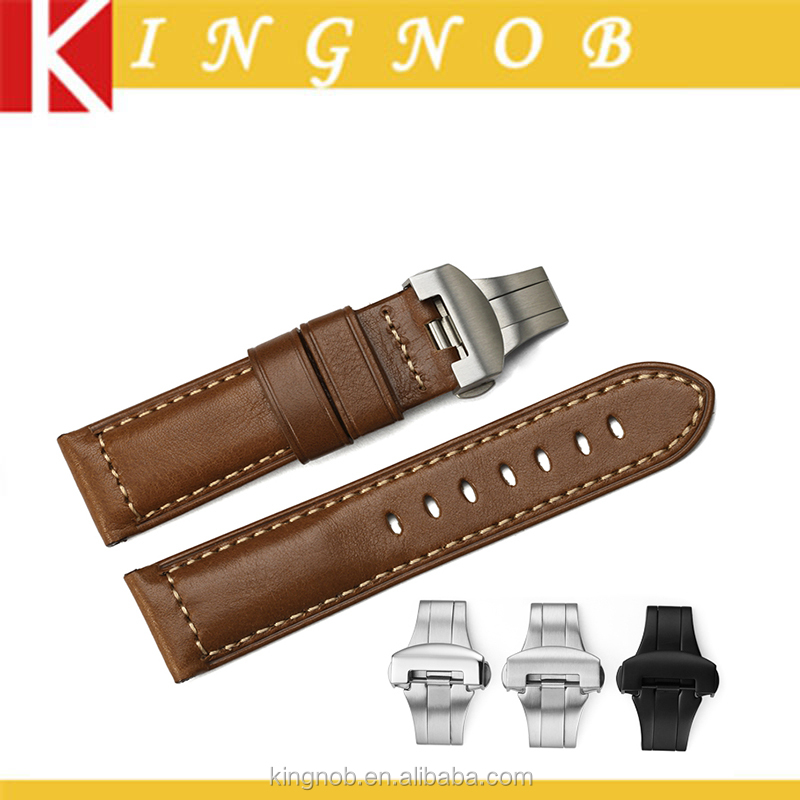 24mm En Acier Inoxydable Boucle Déployante Main Peau de Veau Bande de Montre en cuir