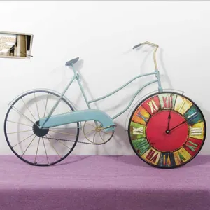 Оптовые продажи в форме часов, ретро стиль, для велосипеда-Домашний декор, винтажные железные настенные часы в форме велосипеда