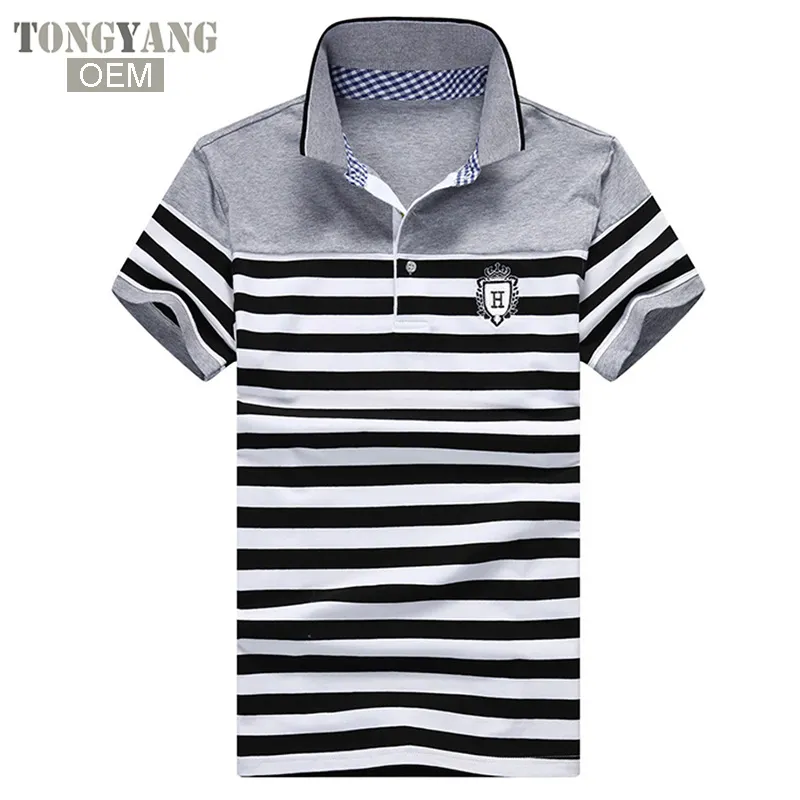 TONGYANG-Polo a rayas para hombre, camisas de manga corta ajustadas a rayas, Polos con cuello vuelto de verano, disponible
