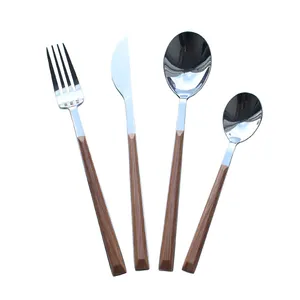 Cathylin不锈钢木制彩色塑料手柄平板套装勺子刀叉餐具