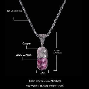 メンズアイスアウトツートーンパープルCZピルペンダントネックレス、ステンレススチールチェーンジュエリー付き - Product Image 5