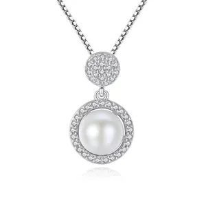 CZCITY Woman Chain 925 Romantic Girl Accessory Fashion Trendy Pearl Silver Disc Charm Necklace