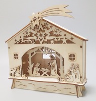 Crèche en bois pré-éclairée pour Noël, lumière LED blanc chaud, décoration de Noël, nouvelle, alimentée par piles