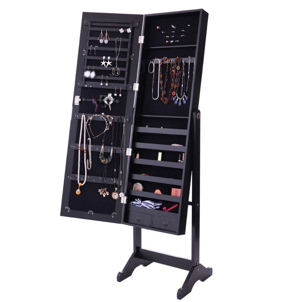 MDF wood rotating standing unfinished jewelry armoire mirrors cabinet