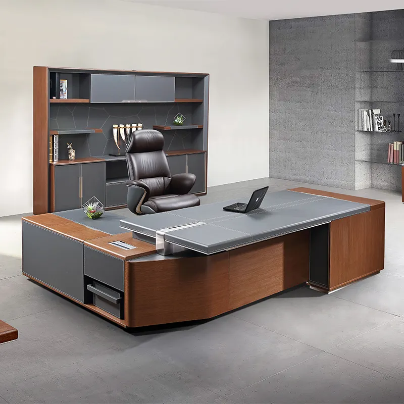 CEO Premium Boss Kulit Mewah Modern Meja Furnitur Kantor Eksekutif 2.4M Meja Kantor