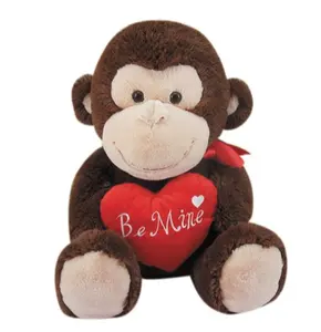갈색 원숭이 봉제 인형 발렌타인 원숭이 심장 사랑해