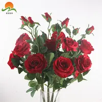 ZERO ช่อดอกไม้ดอกกุหลาบสีแดงสดที่สวยงามดอกกุหลาบสีแดงประดิษฐ์สำหรับตกแต่งบ้านงานแต่งงาน