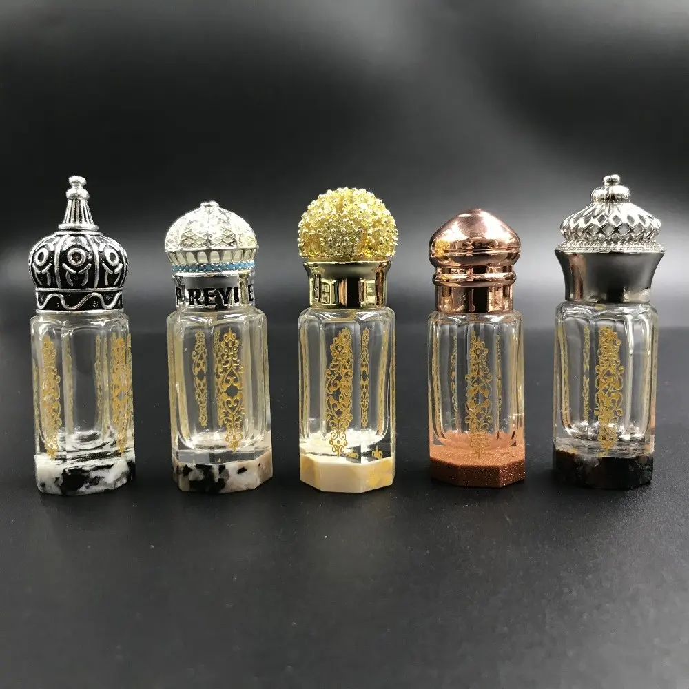 Bijoux de luxe bouchon nouveau design marbre fond toli fantaisie attar bouteille pour l'huile D'OUD