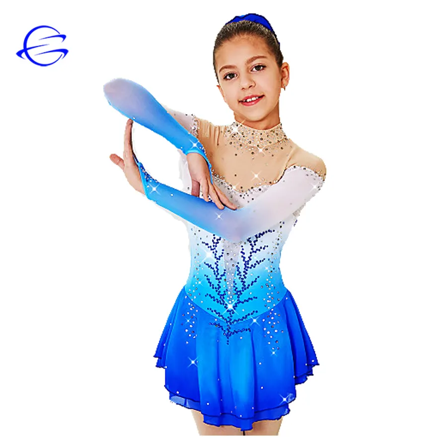 Robe de patinage artistique robe de patinage sur glace pour filles Spandex haute élasticité compétition vêtements de patinage à manches longues robe de patinage sur glace