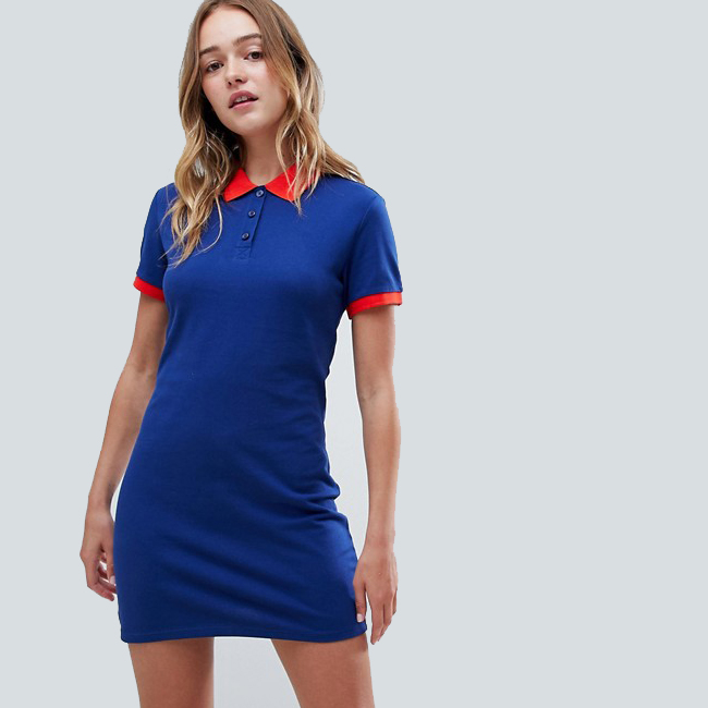 Женское длинное платье-рубашка поло с коротким рукавом