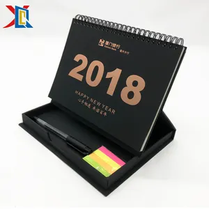 Personalizado impressão criativa espiral papel de mesa monthly desktop calendário em forma diferente com caixa de armazenamento