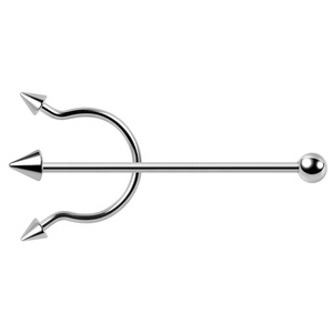 Joyería Industrial Única para Piercing de Barra, Pendiente de Cartílago con Forma de Tenedor con Bola y Cono, Venta al por Mayor - Product Image 1