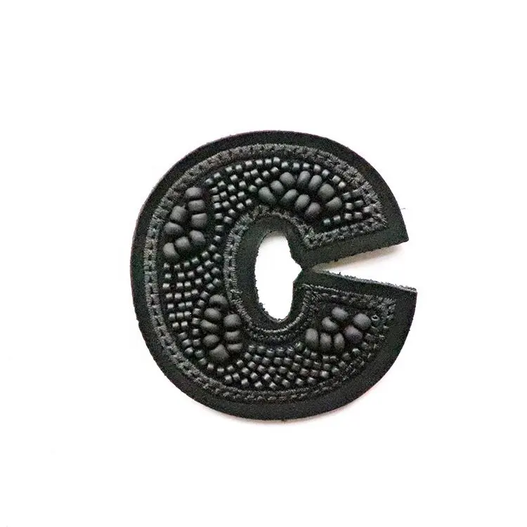 custom lace beaded black fabric letter patch for clothes