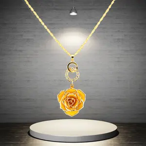 XP-RRN-1023 花珠宝黄金蘸真正的玫瑰项链