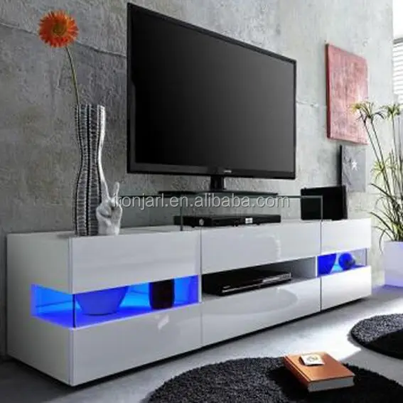 Meuble TV blanc brillant moderne bon marché avec lumière LED pour meubles de salon