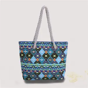 China factory custom wholesale Zipper Beach Tote Bag With Colorful Printing