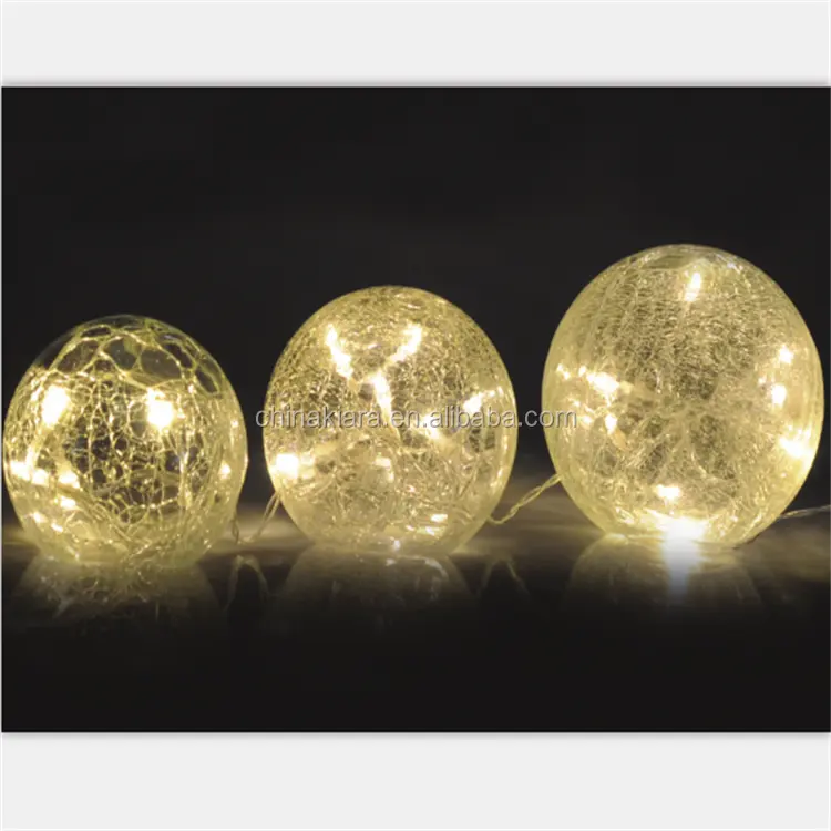 Factory supply Decorative LED fairy Orbs lights 8 10 12 cm Diameter Battery Operated crackle glass ball Lights for home decor