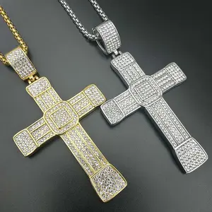 Large Size Cross Necklace Full Rhinestone Luxury Cross Stainless Steel Pendant