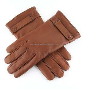 Guantes de piel de oveja marrón con estilo para hombre Guantes de invierno de diseño elegante Guantes térmicos duraderos para usar a mano Ciclismo Pesca OEM - Product Image 1