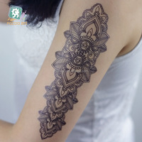 Autocollant de tatouage temporaire à l'henné noir imperméable LS-604/Fashional, motif mandala floral pour le bras