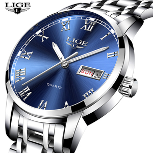 LIGE LG9846 esfera azul 42mm reloj de cuarzo para hombres semana fecha pantalla número romano luminoso reloj de pulsera de lujo reloj de calendario Masculino - Product Image 2