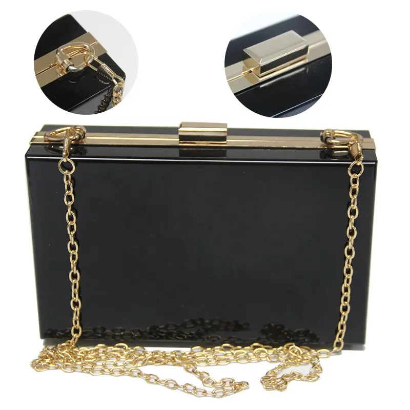 Wholesale Luxury Transparent Acrylic Shoulder Bag Clear Crossbody Evening Clutch Bag With Gold Chain Shoulder Strap For Women