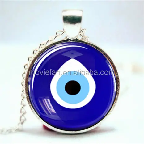 Evil Eye Pendant, Evil Eye Necklace, Evil Eye heart Necklace Glass Photo Cabochon Necklace