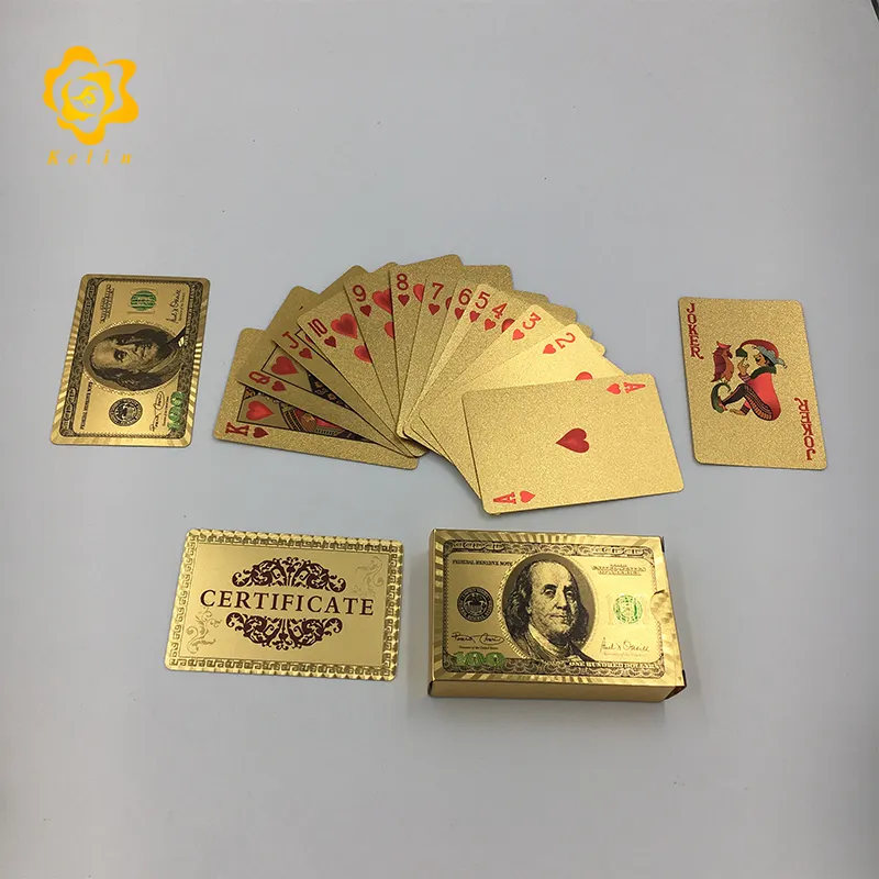 Impermeabile 100 USD Dollaro Disegno 24k Oro Poker Carte Da Gioco per il nuovo gioco d'azzardo gioco godimento