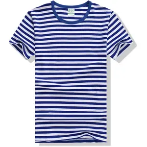 Toptan çizgili t-shirt özel örgü sailor donanma şerit özel pamuk ve polyester malzeme t shirt erkek