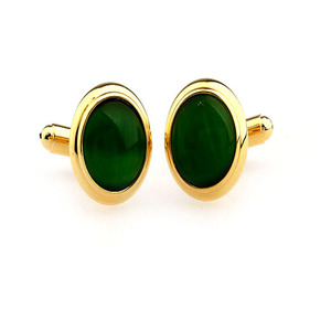 Elegante gatti occhi gemelli 18 k placcato oro gemelli di alta qualità degli uomini dei monili - Product Image 5