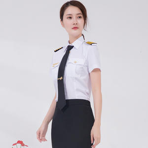Uniforme de piloto de línea aérea para mujer personalizado camisa blanca con charreteras uniformes de aerolínea de manga corta - Product Image 3