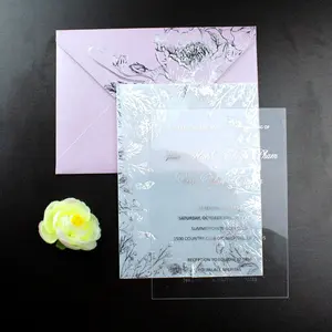 Invitación de boda de acrílico transparente Popular con cubierta de papel de calco y sobre