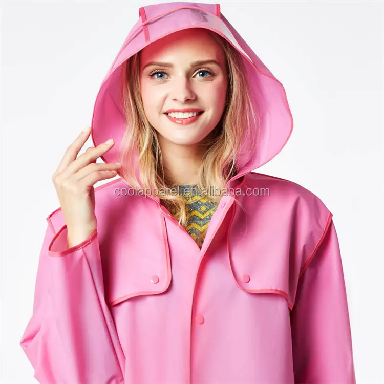 Capa de chuva 100% EVA fashion feminina, casaco de chuva poncho, impermeável para adultos