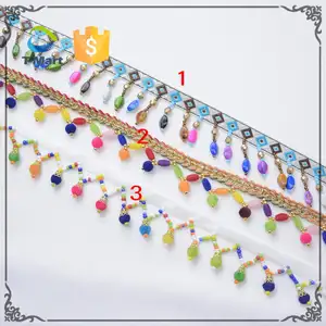 Fringes Wholesale Fabric Braid Crystal Fringe Trim Beaded Fringe for Curtain Decoration