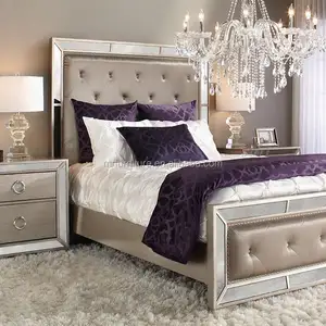 Döşemeli tepeli aynalı yatak için yatak odası mobilya set tam/kraliçe/kral